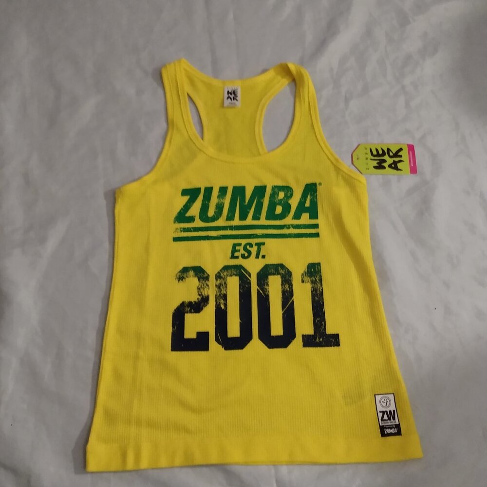 Zumba Fitness Women's Yellow ribbed Tank Top Sunrays est 2001